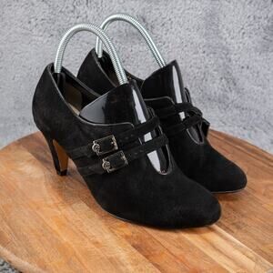 Van-Dal Black Suede Slip-On Heels with Textured Finish Size 8 US